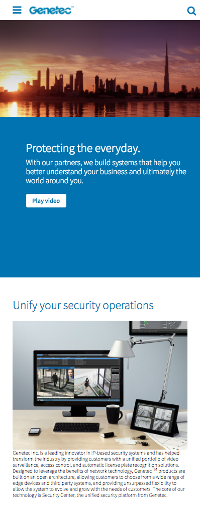 Genetec Home Page: Responsive